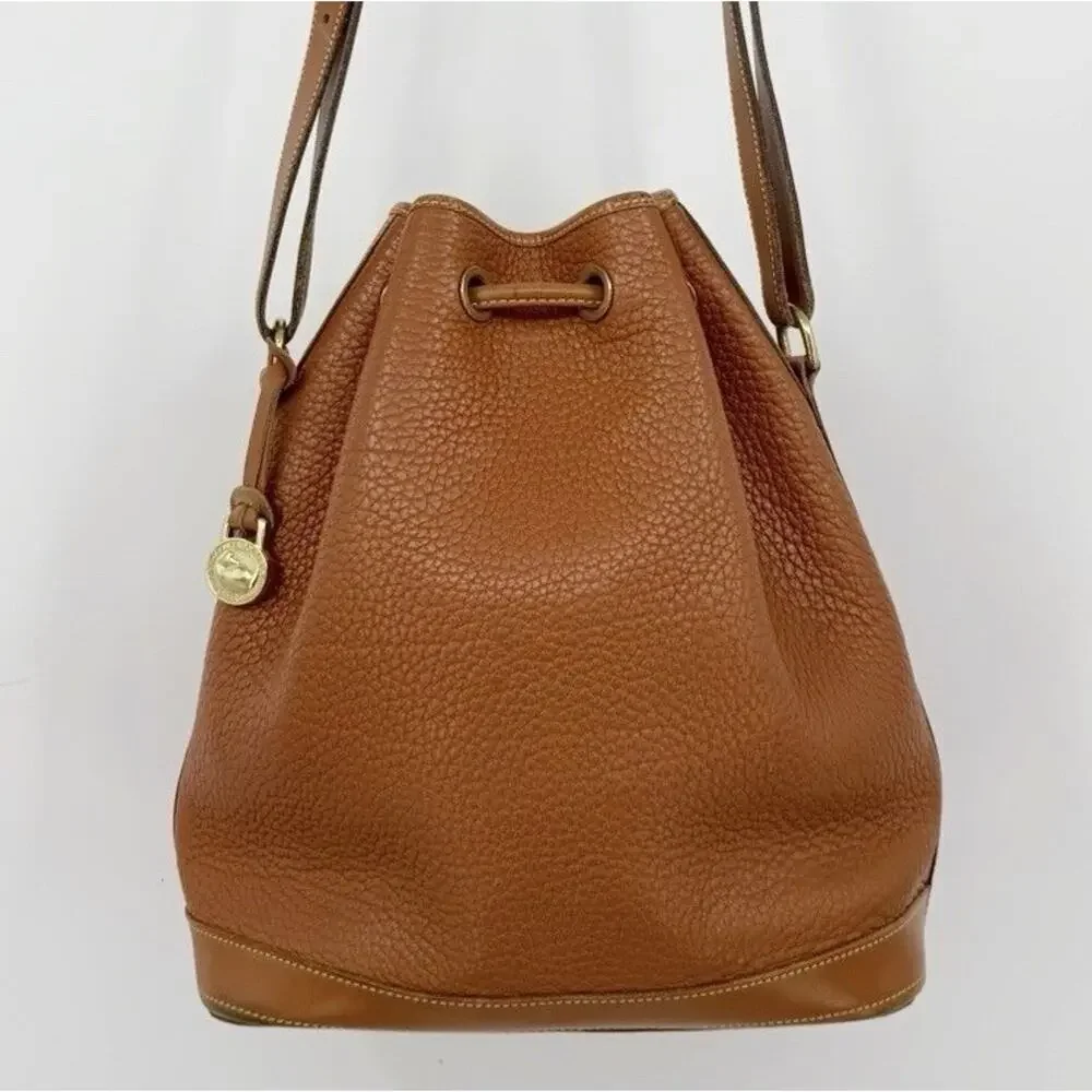 Dooney & Bourke Brown Leather Drawstring Bucket Bag Shoulder Vintage USA Classic